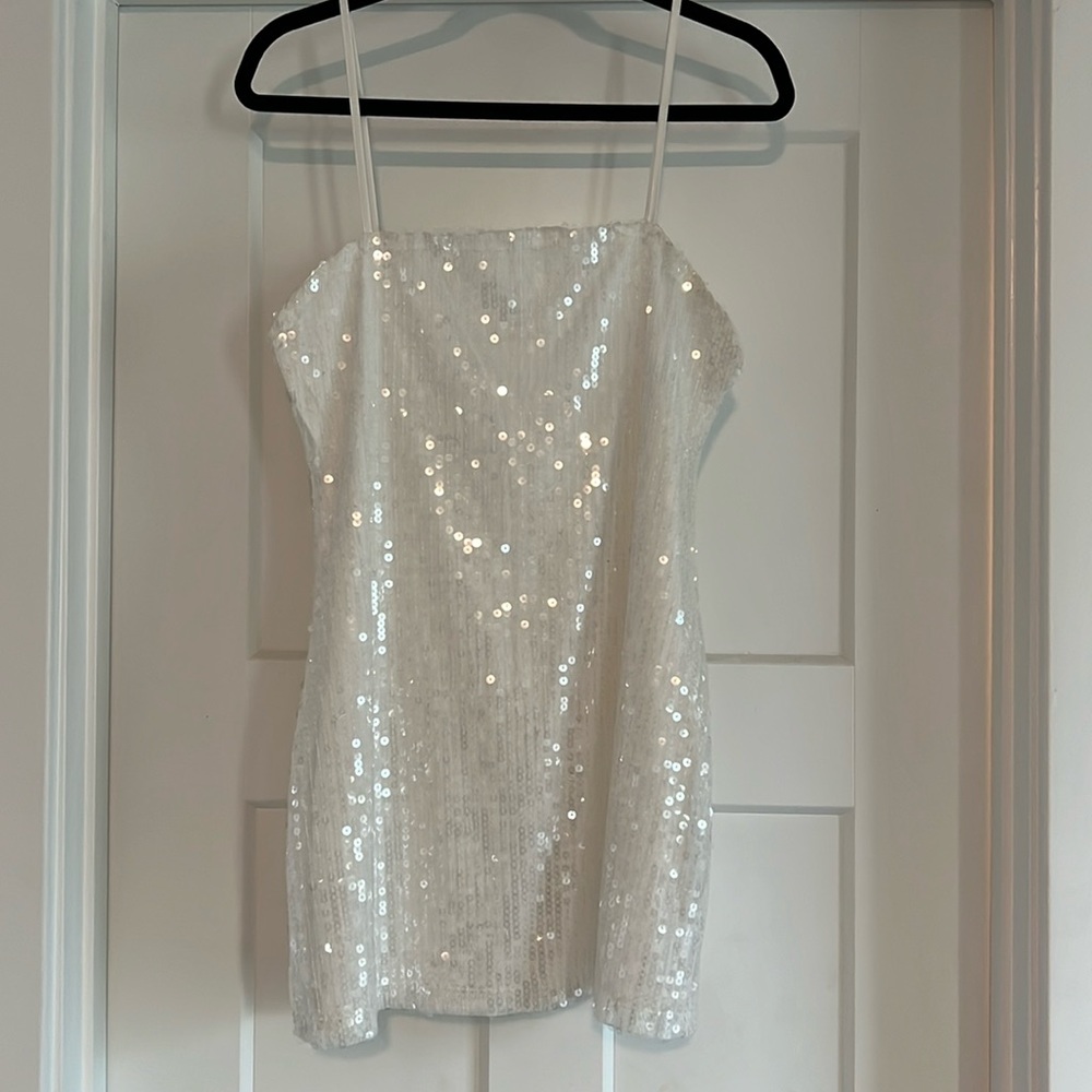 12th Tribe White Sequin Mini Dress